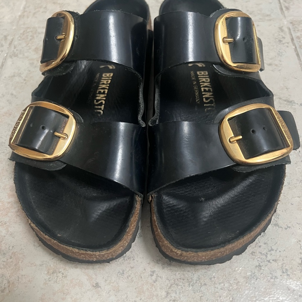 Size 39 - Birkenstock Arizona Big Buckle - Black Patent Leather Sandals - Picture 3 of 10